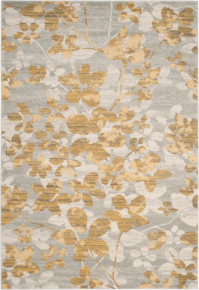 SAFAVIEH Evoke Collection 4' x 6' Grey / Gold EVK236P Floral Non-Shedding - Image 2