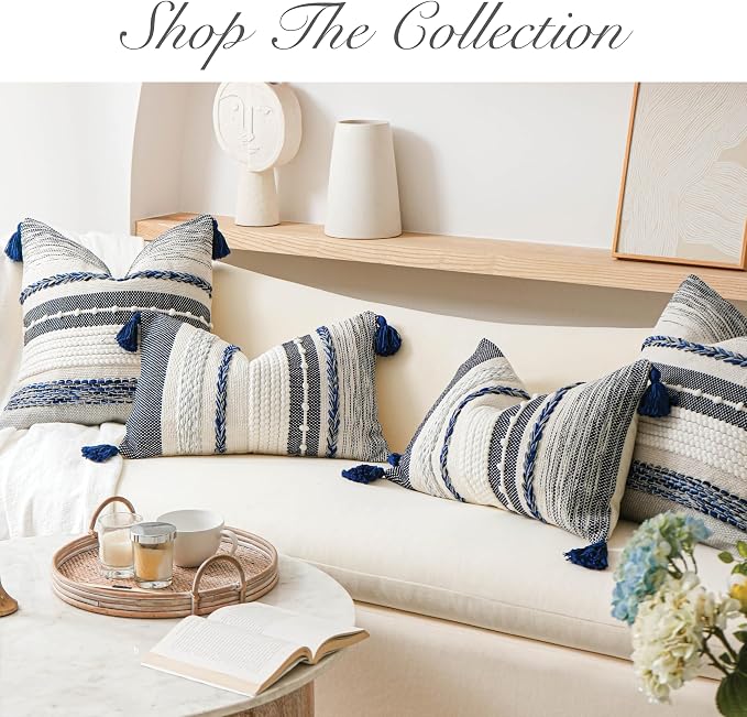 BlissBlush Navy Dark Blue Decorative Throw Pillow Cover 18x18 Square Boho - Image 8