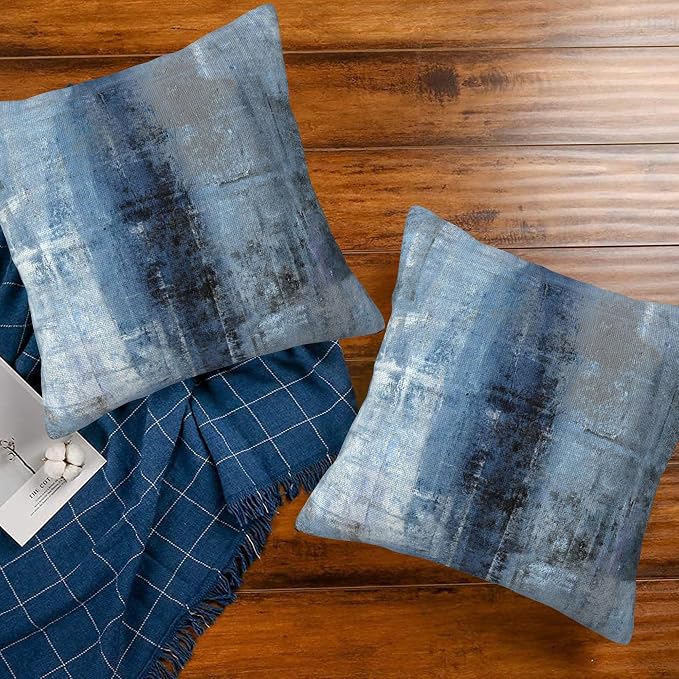 Throw Pillow Cover Case Blue and Grey Abstract Art Pillow Covers 18x18 Inch Set - Image 7