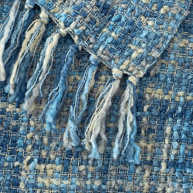 Multi-Color Light Blue Cable Knitted Throw Blanket - Image 4