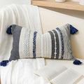 BlissBlush Decorative Lumbar Throw Pillow Cover 14x24 Boho Dark Blue Accent by BlissBlush