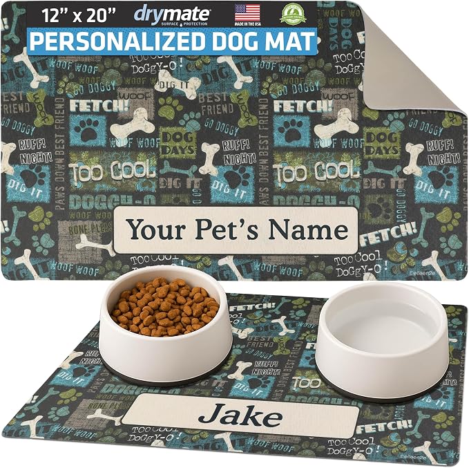 Drymate Personalized Pet Bowl Placemat, Custom Dog & Cat Food Feeding Mat by Drymate