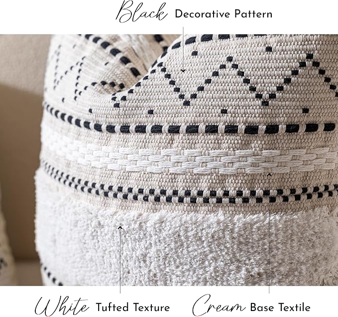 BlissBlush Decorative Throw Pillow Cover 18x18 Combo Set of 2 Square Boho Black - Image 5