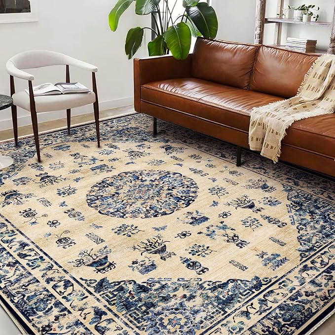 Washable Area Rug 10'x14' Boho Design Non-Shedding Easy Care Ideal by CHAMPLANT
