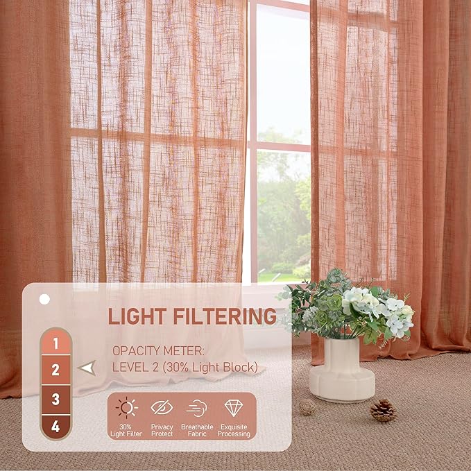 LAMIT Terracotta Linen Boho Curtains 78 inch Length 2 Panels, Light Filtering - Image 4