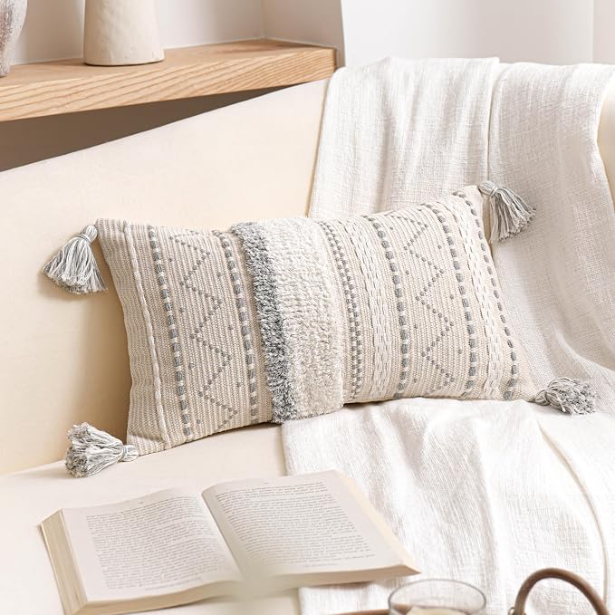 BlissBlush Decorative Lumbar Throw Pillow Cover 12x20 Combo Set of 2 Gray - Image 9