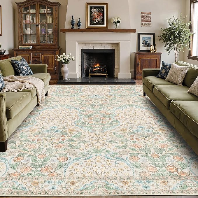 MUJOO 8x10 Area Rugs, Floral Washable Rugs by MUJOO