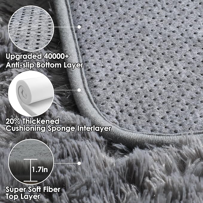 ONASAR 2x6 Grey Runner Rugs for Bedroom Living Room, Washable Fluffy Bedside - Image 6
