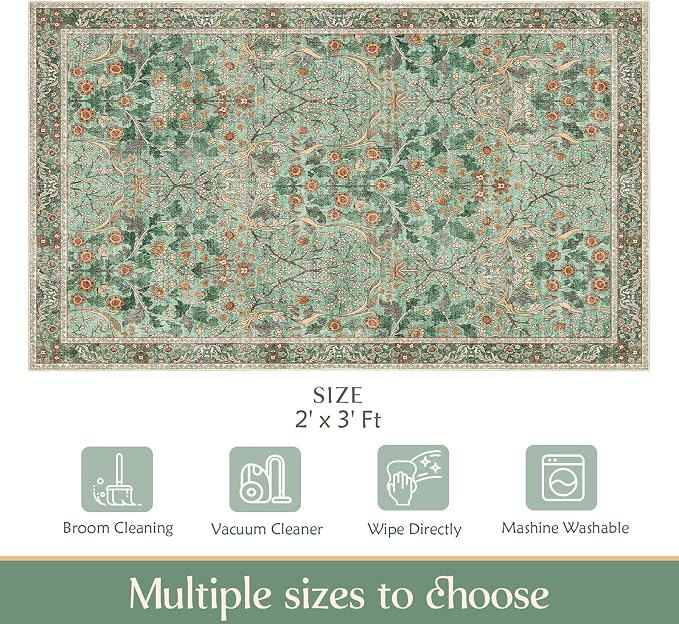 MUJOO 2x3 Washable Rug, Boho Front Door Mat Indoor Entrance Throw Carpet - Image 2