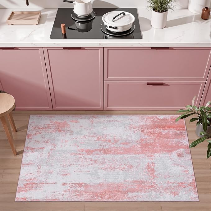 Ciicool Modern Abstract Area Rug, 2x3 Pink Grey Washable Small Entryway Rug - Image 2