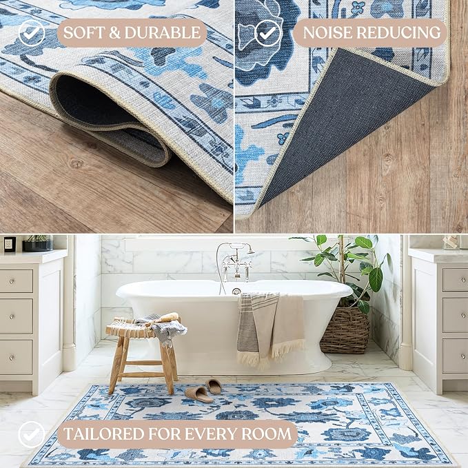 Fame Living Navy Blue Oushak Rug, Modern Small Rugs, Door Mat, Doormat - Image 6