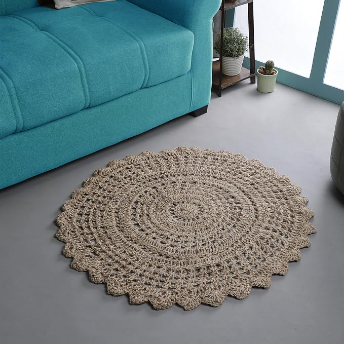 Ramanta Home Jute Handmade Natural Crochet Woven Rug 3 Feet Round, Anti- Slip - Image 7