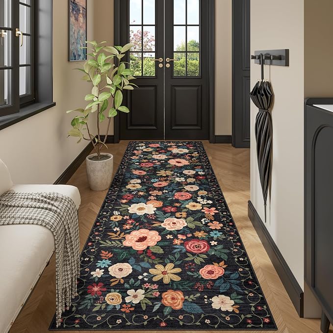 DUKINO 3x10 Runner Rug for Hallway, Washable Kitchen Floral Runner Rug - Image 4