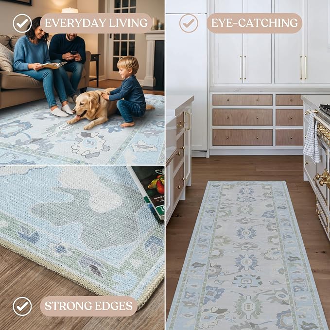 Fame Living Cream Blue Oushak Rug, Area Rugs - Image 4