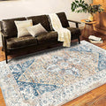 Washable Area Rug 8x10 Boho Chic Medallion Distressed Design Non-Shedding Easy by CHAMPLANT