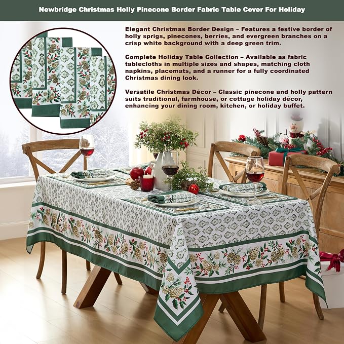Newbridge Christmas Holly Pinecone Border 70 Inch Long Fabric Table Runner - Image 6