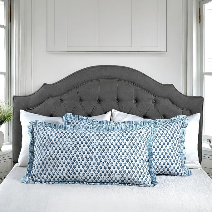 CPC Apatite Blue 100% Cotton Block Print Ruffle Sham Cover 20X36 inch Pack of 2 - Image 9