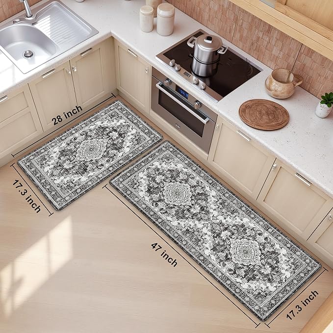 Boho Kitchen Mats for Floor 2 Piece Set Anti Fatigue Cushioned PVC Kitchen Rugs - Image 2