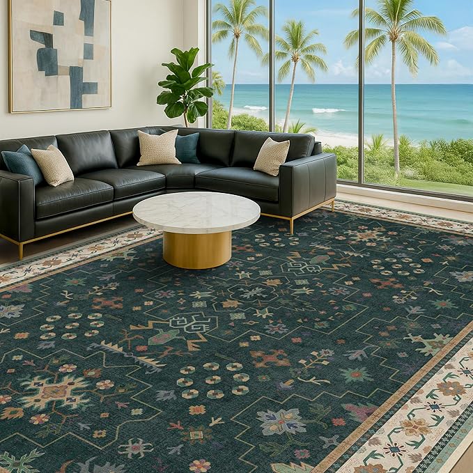Dark Green Oushak Living Room Rug 10x14 - Image 3
