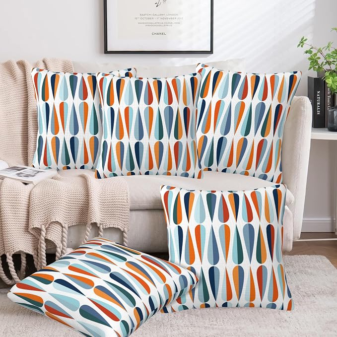 Mid-Century Drop Shapes Throw Pillow Cover Case Modern Retro Style Throw - Image 6