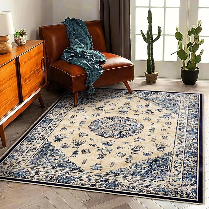 Washable Area Rug 4'x6' Traditional Floor Cover Foldable Thin Rugs Retro by CHAMPLANT