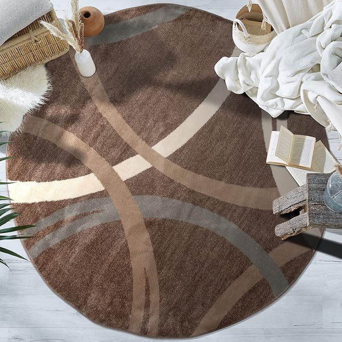 Rugshop Modern Wavy Circles Design Round Rug, Carpet - Image 7