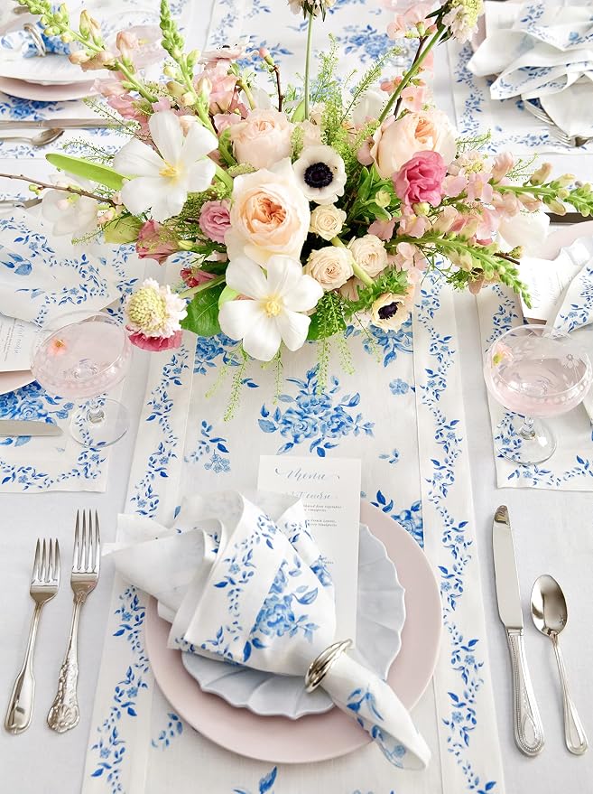 Solino Home Blue Floral Print Table Runner 108 Inches Long - Image 9