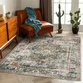 3'x5' Vintage Washable Thin Green Area Rug Tangerine Traditional Floor Cover by CHAMPLANT