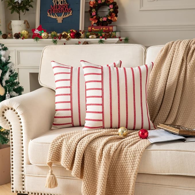 Caflife Boho Christmas Pillow Covers 18x18 Set of 2, Soft Farmhouse Decorative - Image 4
