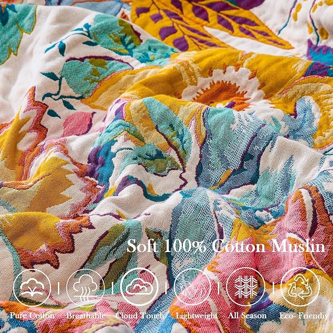 Farmhouse Throw Blanket, 100% Cotton Bohemian Vintage Quilt - Image 6