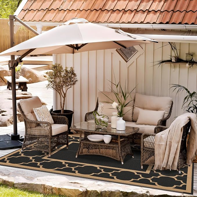 GENIMO Outdoor Rug 9' x 12' Patio Waterproof, Foldable Reversible Plastic Straw - Image 2