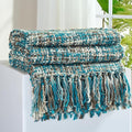 Multi-Color Teal Cable Knitted Throw Blanket by GINAMUSE