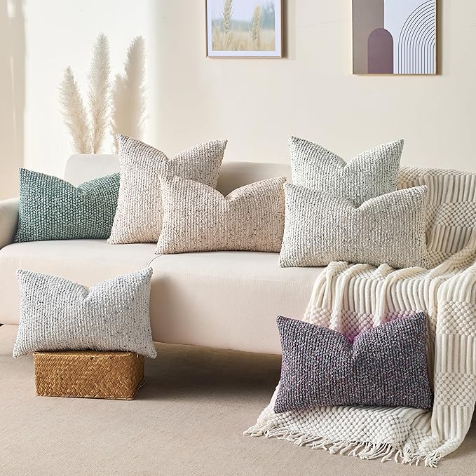 Decorative Couch Throw Pillow Covers 20x20 Purple Striped Soft Wool Pillow - Image 6