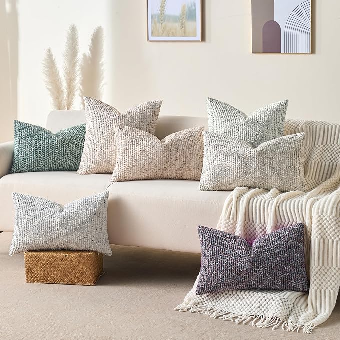 Decorative Couch Throw Pillow Covers 18x18 Set of 2 Green Striped Soft Wool - Image 6