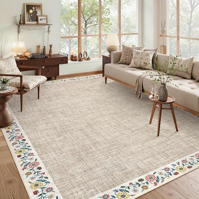 GarveeHome Washable Rugs for Living Rom 8 x 10 Large Area Rug Farmhouse Floral by GarveeHome