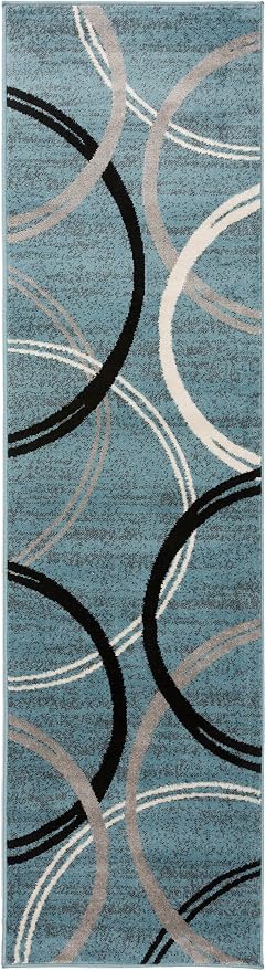 Rugshop Modern Wavy Circles Design Runner Rug, Carpet - Image 3