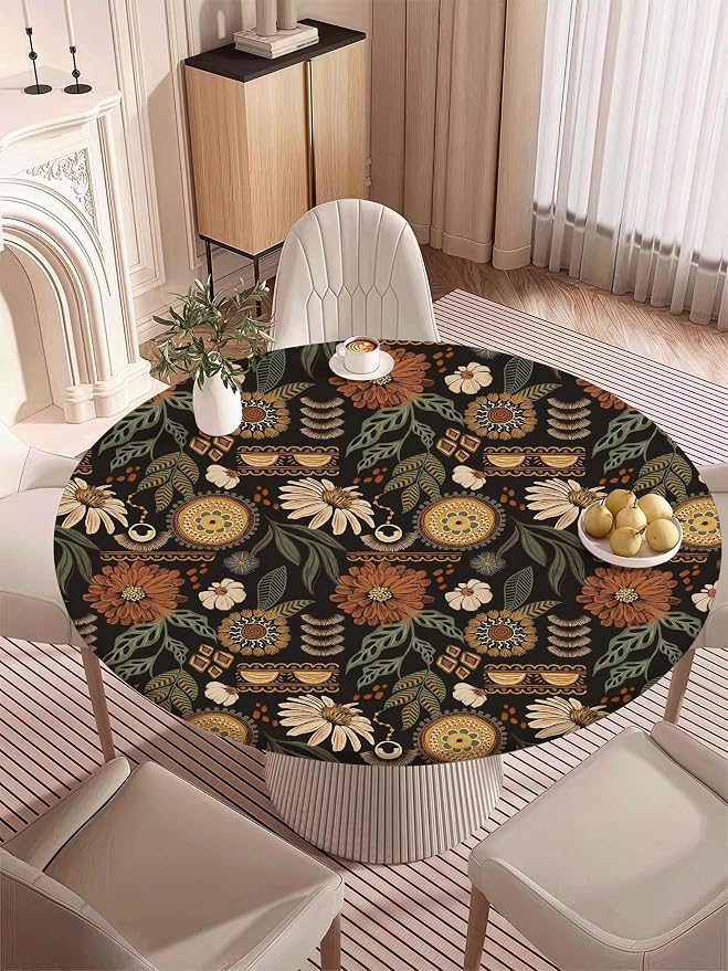 Boho Floral Fitted Round Tablecloth - Image 7
