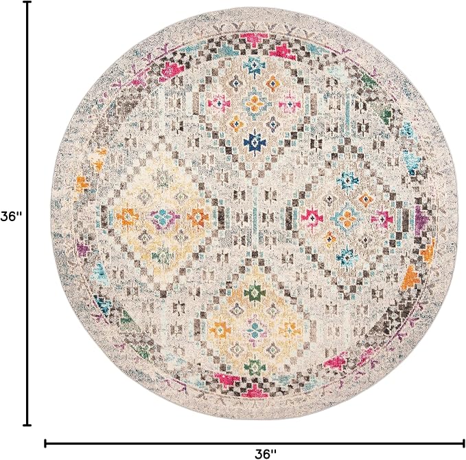 SAFAVIEH Madison Collection 3' Round Grey / Yellow MAD418F Boho Diamond - Image 2