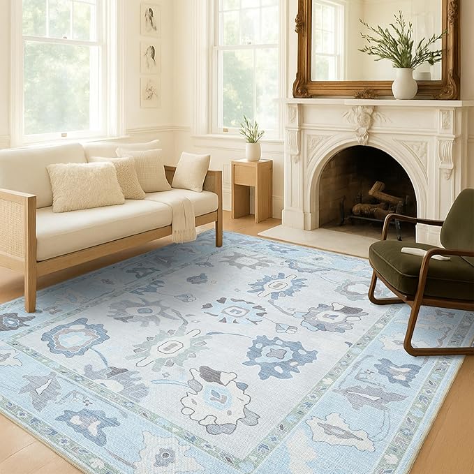 Fame Living Cream Blue Oushak Rug, Large Area Rugs by FameLiving%7COushakRugs