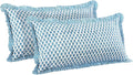 CPC Apatite Blue 100% Cotton Block Print Ruffle Sham Cover 20X36 inch Pack of 2 by COTTONPRINTCLUB