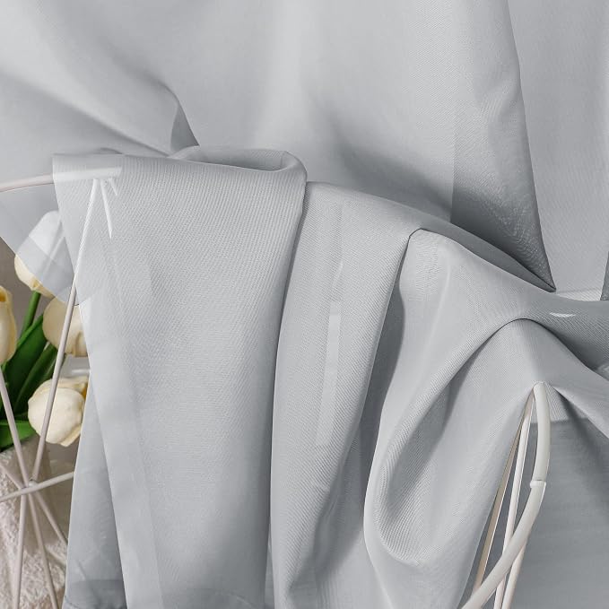 OVZME Light Grey Sheer Curtains 84 Inches Long 2 Panels - Image 3