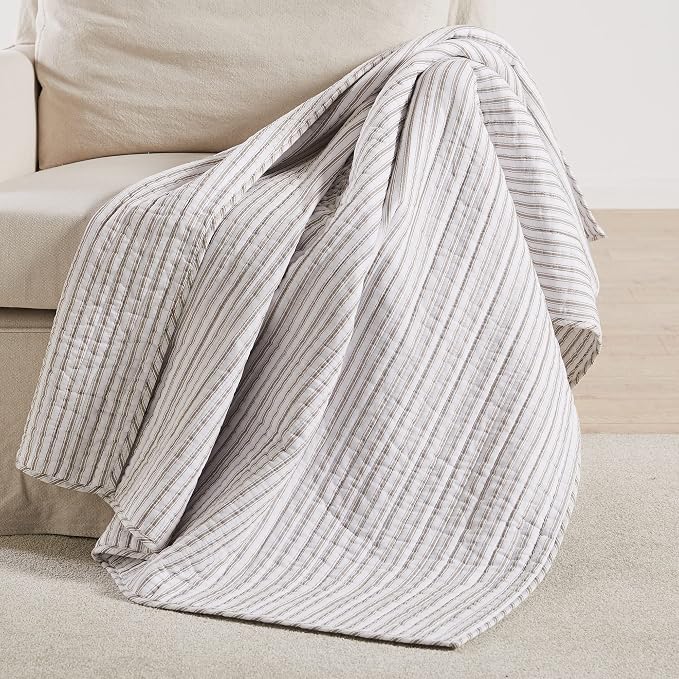 Levtex Home - Tobago Stripe Taupe - Quilted Throw - 50x60in. - White, Taupe - - Image 2