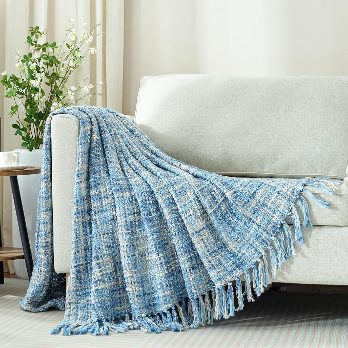 Multi-Color Light Blue Cable Knitted Throw Blanket - Image 8