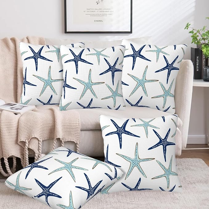 Throw Pillow Covers Nautical Starfish Pillow Covers 18x18 Inch Set of 2 Navy - Image 6