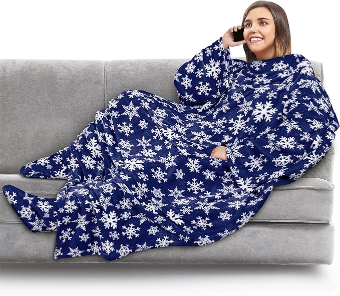 PAVILIA Fleece Blanket with Sleeves, Foot Pockets by PAVILIA