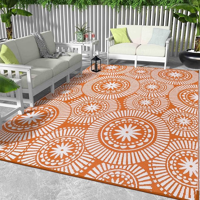 Ileading Large Plastic Outdoor Rug 9x12ft Modern Geometric Style Reversible by Ileading