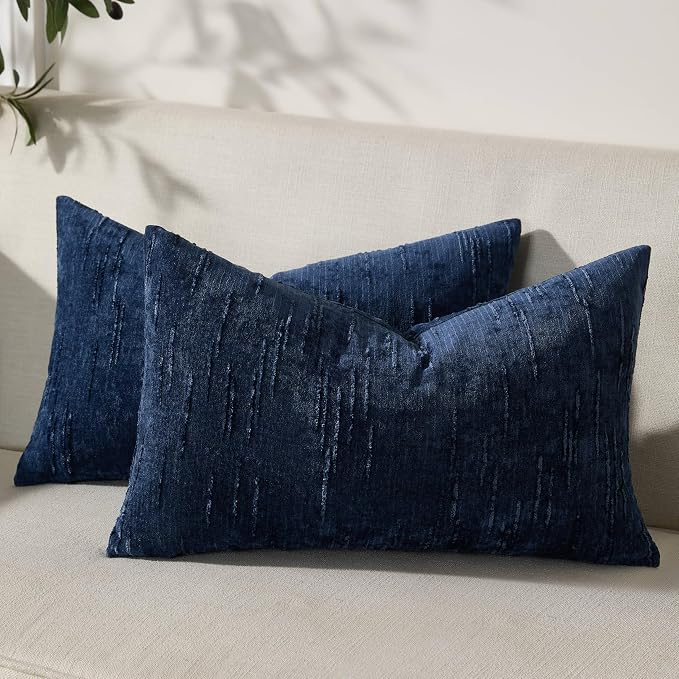 Set of 2 Soft Textured Throw Pillow Covers 12x20, Invisible Zipper Neutral by HOME