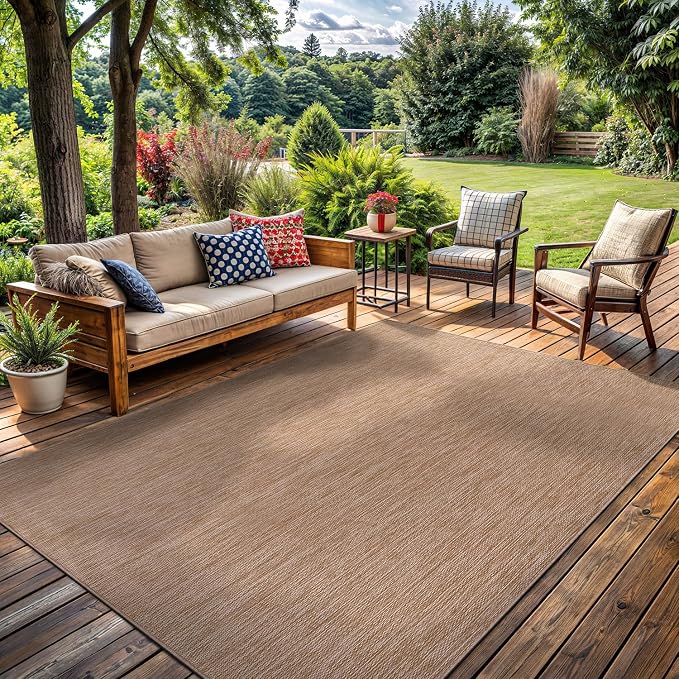Washable Indoor Outdoor Rug 6x9 Weather Resistant Area Rugs Modern Solid Jute by LenaRug