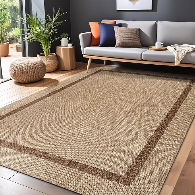Bordered Outdoor Rug 9x12 Washable Outside Carpet - Image 4