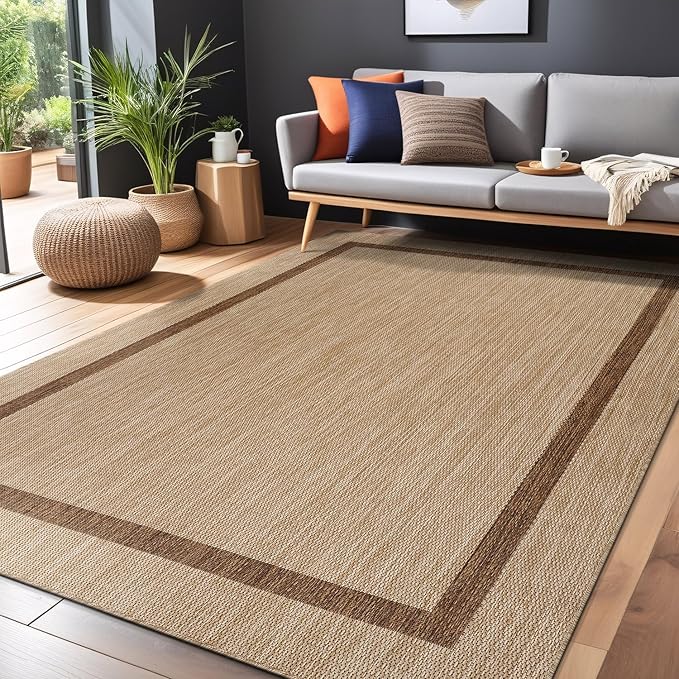Bordered Outdoor Rug 6x9 Washable Outside Carpet - Image 4